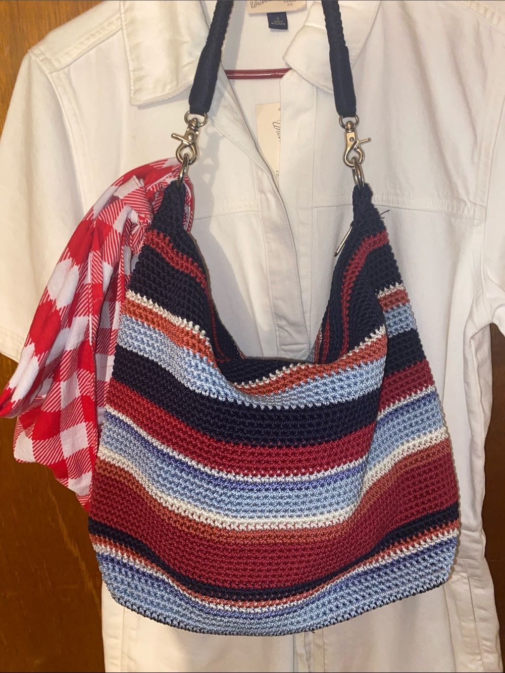 Luna Striped Crochet Hobo Bag with Scarf